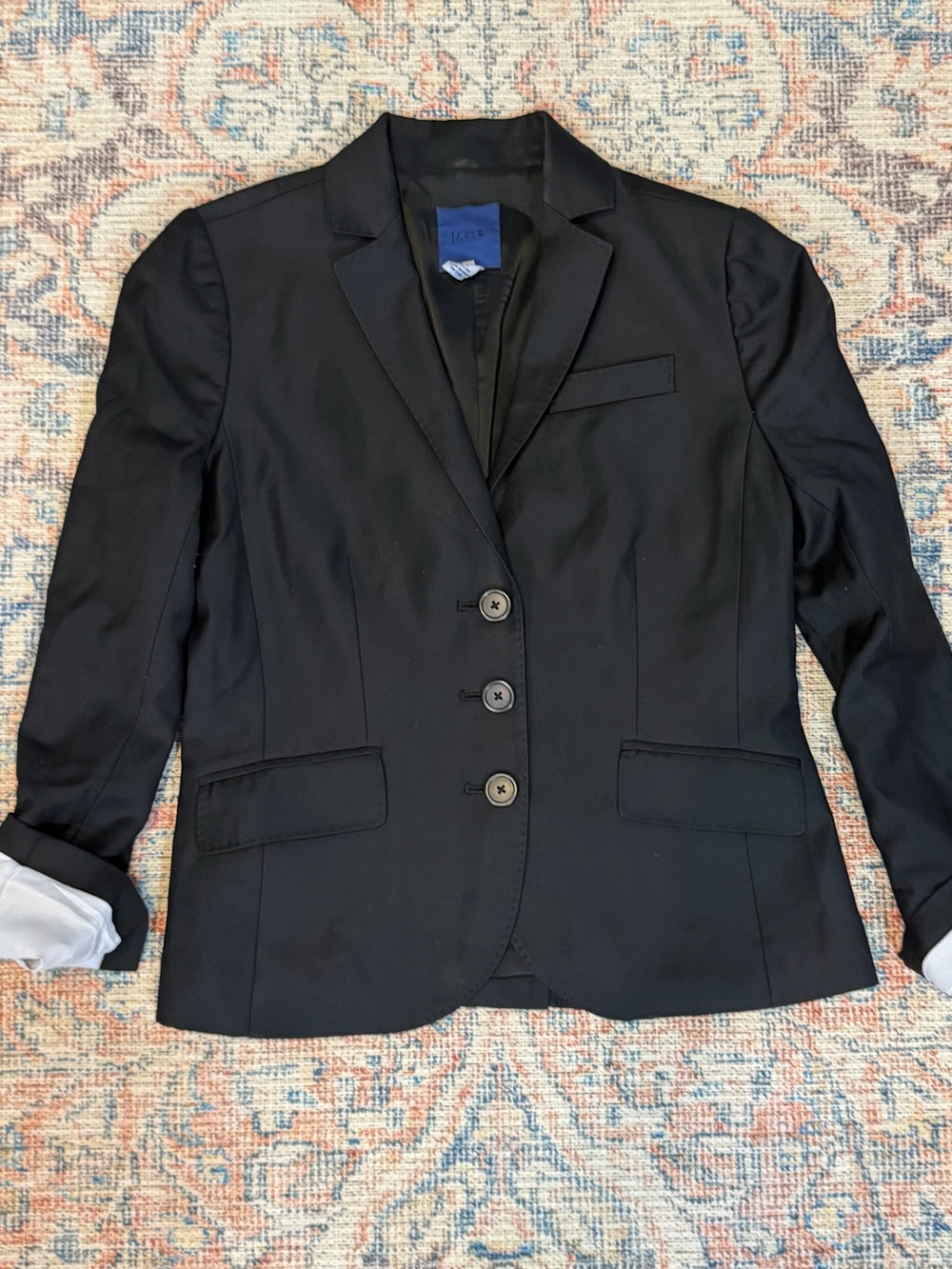J.Crew Vintage Black 100% Wool Blazer 3 Button Tailored Old Money Size 4 S - Picture 5 of 9